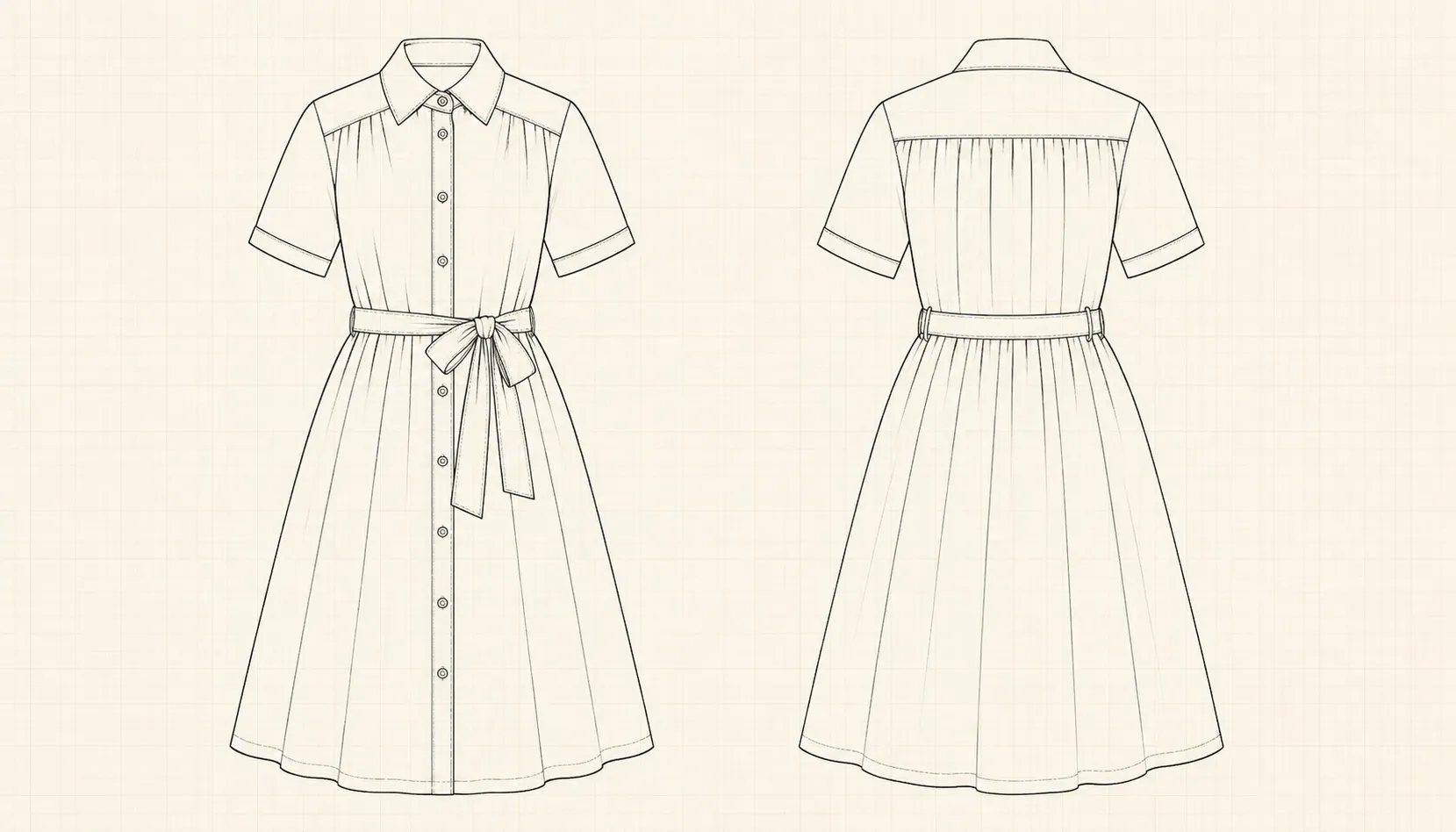 Aperçu du patron de couture De Fil en Épingles : robe chemise intermédiaire avec boutonnage, col et manches